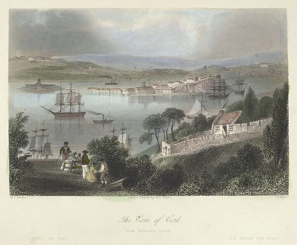 IRELAND: COVE OF CORK. View of the Cove of Cork (also known as Queenstown, or Cobh) in Cork Harbor, Ireland. Steel engraving, English, c1840, after William Henry Bartlett