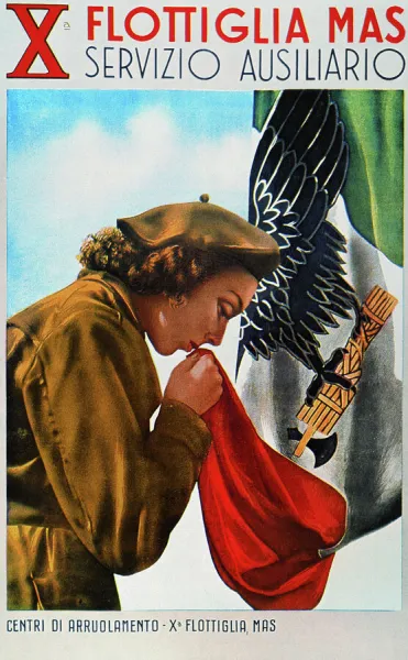 Italian World War II recruitment poster for the auxiliary service of the 10th Flotilla