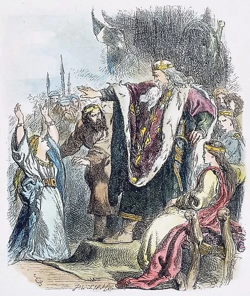 KING LEAR, 19th CENTURY. King Lear banishes his daughter Cordelia. Wood engraving after Sir John Gilbert (1817-1897) from William Shakespeares King Lear (Act I, Scene 1)