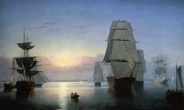 LANE: BOSTON HARBOR. Boston Harbor, Sunset. Oil on canvas by Fitz Hugh Lane, 1850-55