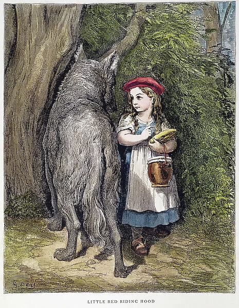 LITTLE RED RIDING HOOD with Gray Wolf in Forest Tale New Unposted Postcard 