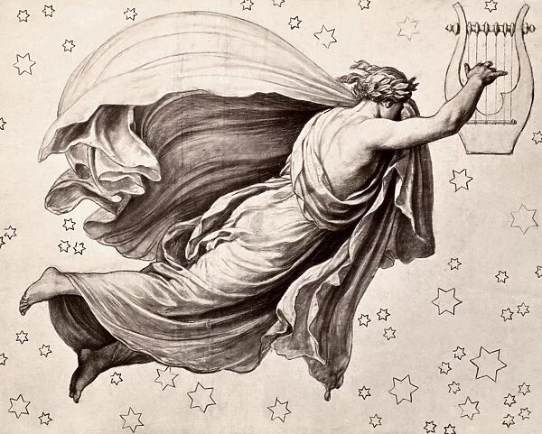 LYRE OF ORPHEUS. The lyre of Orpheus placed among the stars. Drawing by Eduard von Engerth (1818-1897)