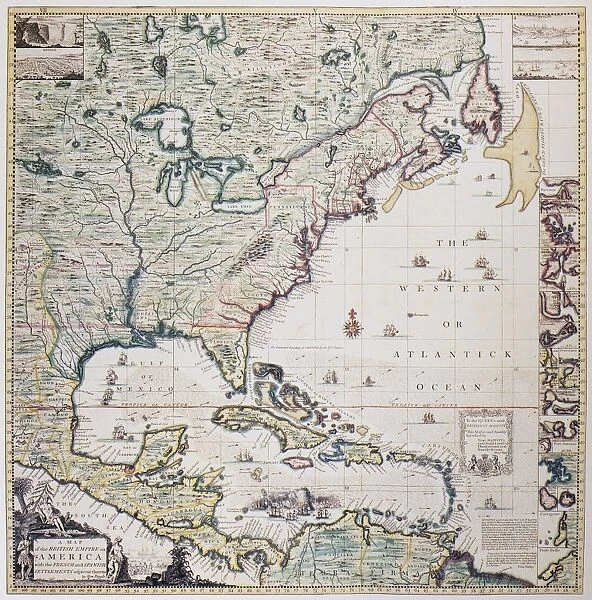 MAP OF AMERICA, 1733. Map by Henry Popple, engraved by William Henry Toms, of Eastern America, 1733