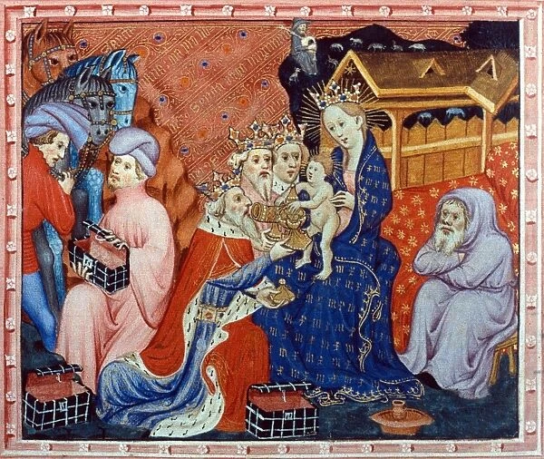 MARCO POLO (1254-1324). Venetian traveler. Marco Polo hears story of the Adoration of Kings from the Orient. English manuscript illumination, c1400