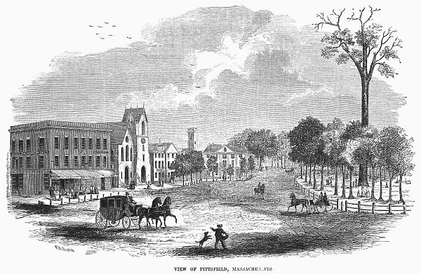 MASSACHUSETTS: PITTSFIELD. View of the center of Pittsfield, Massachusetts. Wood engraving, American, 1855