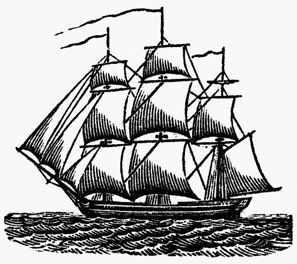 MERCHANT SHIP, c1800. Wood engraving, c1800s
