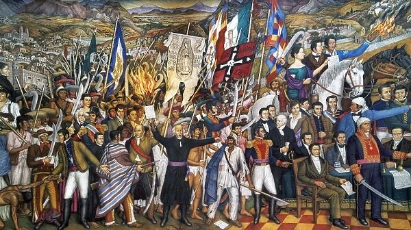 MEXICO: 1810 REVOLUTION. The Cry of Dolores, Miguel Hidalgos call to revolt, 16 September 1810. Detail of the mural by Juan O'Gorman, 20th century
