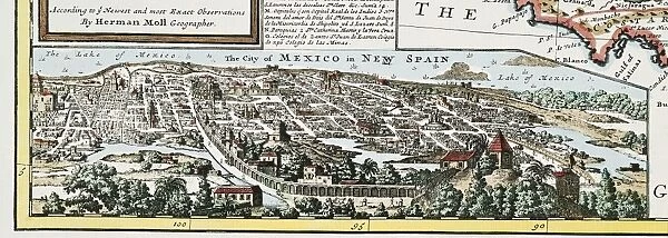 MEXICO CITY MAP, 1715. Inset of the City of Mexico in New Spain from Herman Molls Map of the West Indies and adjacent lands of the Carribean and Gulf of Mexico, 1715
