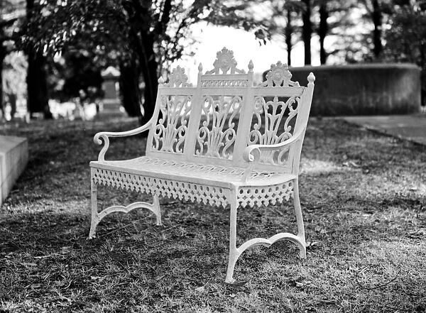 MISSOURI: BENCH, 1936. A bench in Walnut Grove Cemetery in Boonville, Missouri