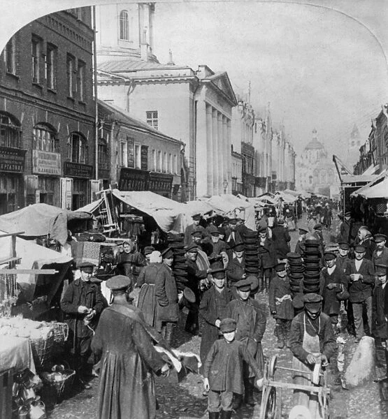 MOSCOW: MARKET, c1898. The outdoor market in Kitai Gorod, Moscow, Russia. Stereograph