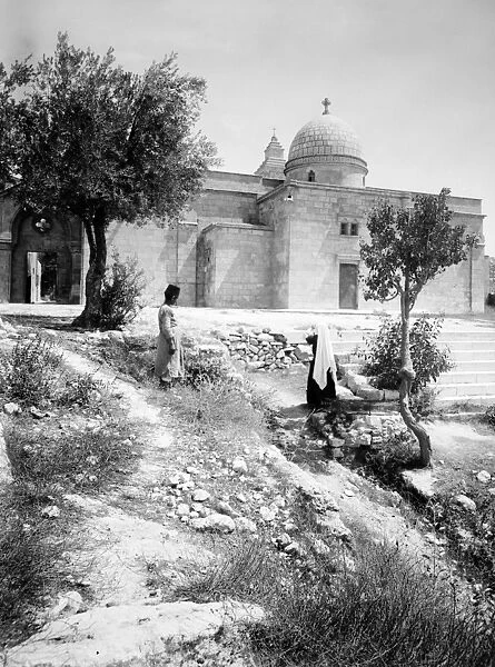 MOUNT OF OLIVES. Children in front of the Church of the Lords Prayer, Mount of Olives