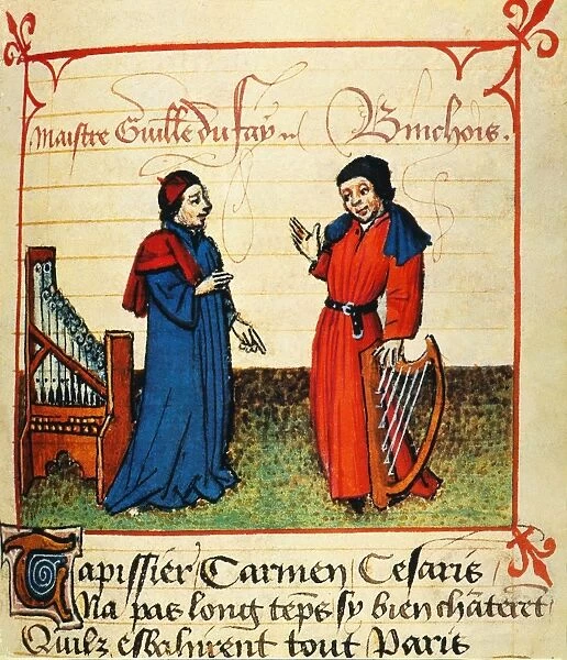 MUSICIANS DUFAY & BINCHOIS. The musicians Guillaume Dufay (left, with portative organ)