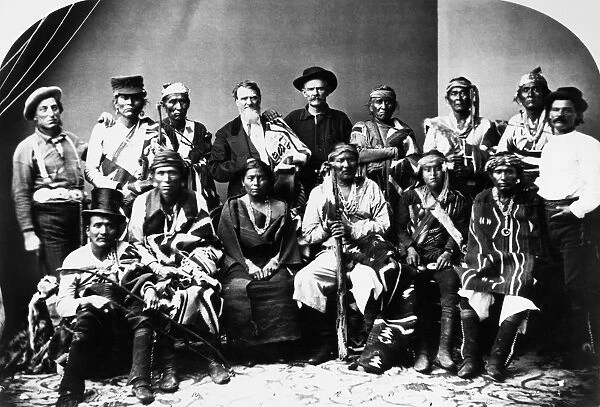 NAVAJO DELEGATION, c1874. Navajo delegates to Washington, D. C. c1874. Front row, left to right: Carmero Mucho; Mariana; Juanita, wife of Manuelito; Manuelito, Navajo chief; Manuelito Segundo; Tiene-Su-Se. Back: Wild Hand Sharp; Ganado Mucho; Light Beard; Governor Arny; Kentucky Mountain Bill; Cabra Negra; Cayatanita; Narbona Primero and Jesus Arviso