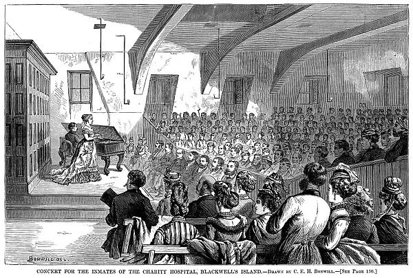 NEW YORK: BLACKWELL S. Concert for the inmates of the charity hospital on Blackwells Island, New York Harbor. Wood engraving, 1874