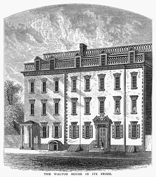 NEW YORK: MANSION, 1757. The Walton House, built in 1757 by William Walton on Pearl Street in lower Manhattan. The Waltons were a family of merchants and shipyard owners. Wood engraving, 1875
