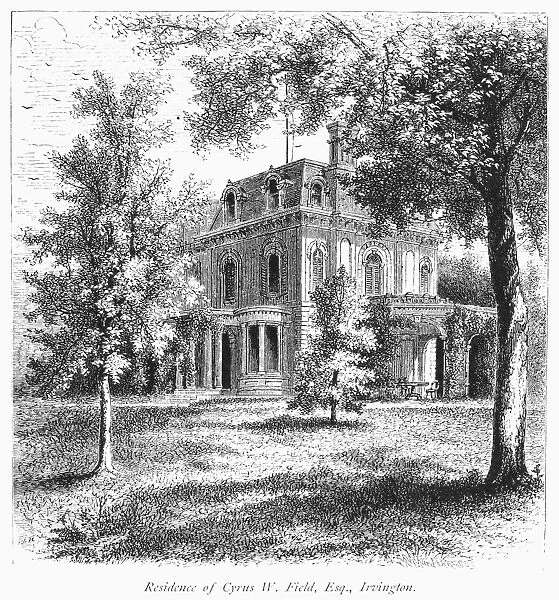 NEW YORK STATE: HOUSE. Residence of Cyrus W. Field in Irvington-on-Hudson, New York. Wood engraving, c1876