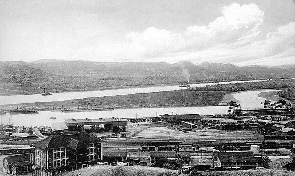 PANAMA CANAL, c1910. General view of Balboa, along the Panama Canal. Photopostcard
