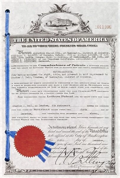 Patent granted to Charles Bell for an improvement on flying machines using ailerons, 5 December 1911