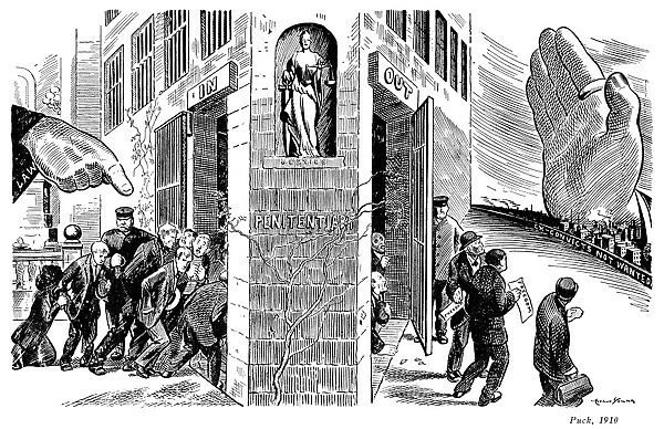 PRISON SYSTEM CARTOON. Art Youngs cartoon comment on the American penal system, 1910