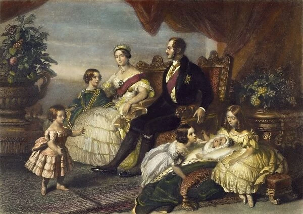 QUEEN VICTORIA & FAMILY. Queen Victoria (1819-1901) and her family: mezzotint by