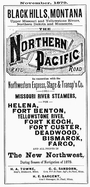 RAILROAD POSTER, 1879. Northern Pacific Railroad poster, 1879