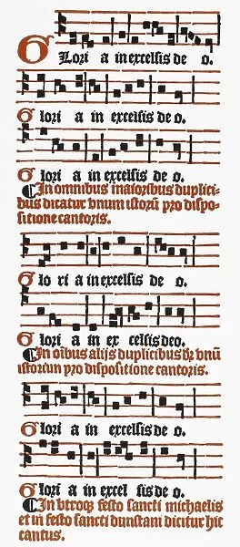 SALISBURY MISSAL, 1555. Gloria in Excelsis Deo. Detail from a page of the Salisbury Missal, printed in Paris, 1555