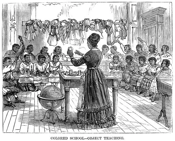 SEGREGATED SCHOOL, 1870. A segregated colored school in New York City. Wood engraving, American, 1870