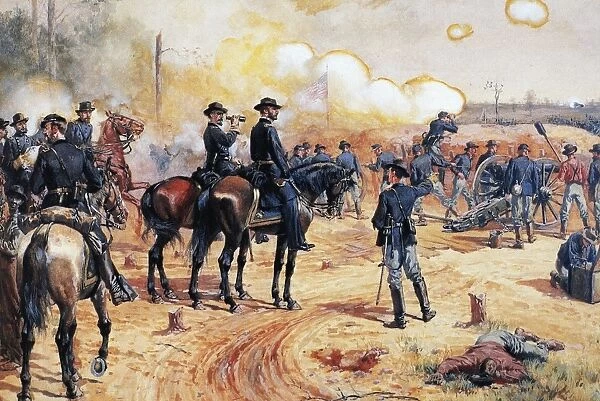 SHERMANs MARCH, 1864. Sherman at the Siege of Atlanta. An artillery officer reports his progress to General William Sherman during the Union bombardment of Atlanta. Watercolor on paper by Thure de Thulstrup, 1887