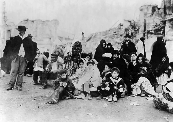 SICILY: REFUGEES, c1909. Survivors gathered together, following the earthquake in Messina