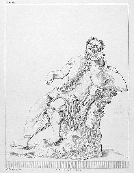 SILENUS. Line engraving, French, 19th century, after a bronze sculpture