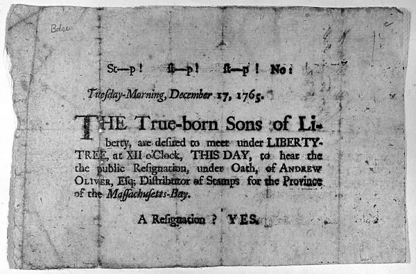 SONS OF LIBERTY BROADSIDE. Broadside issued calling for a meeting of the Sons of