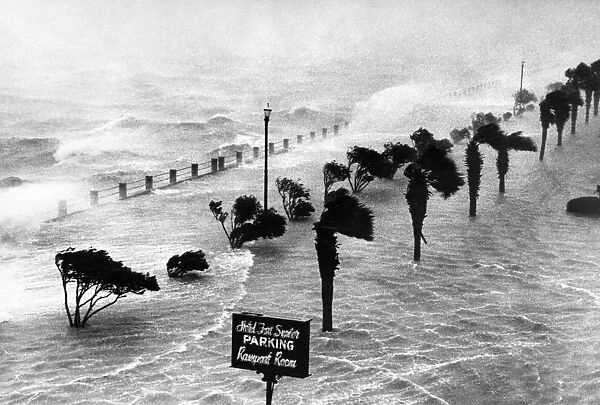 SOUTH CAROLINA: HURRICANE. A hurricane on the coast of Charleston, South Carolina, near the Hotel Fort Sumter. Photograph, mid 20th century