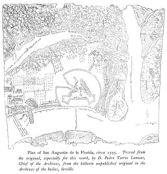 ST. AUGUSTINE: MAP. 19th century tracing of the Mestas map of St. Augustine, Florida