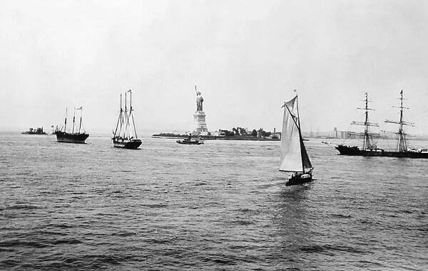 STATUE OF LIBERTY, 1898. The Statue of Liberty on Bedloe Island in New York Harbor