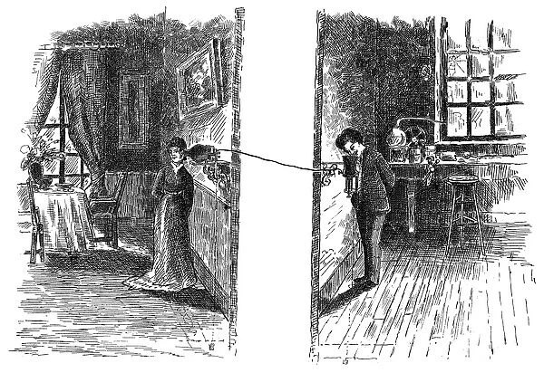 TELEPHONE, 1876. Electrical contact telephone, 1876. Line engraving, late 19th century