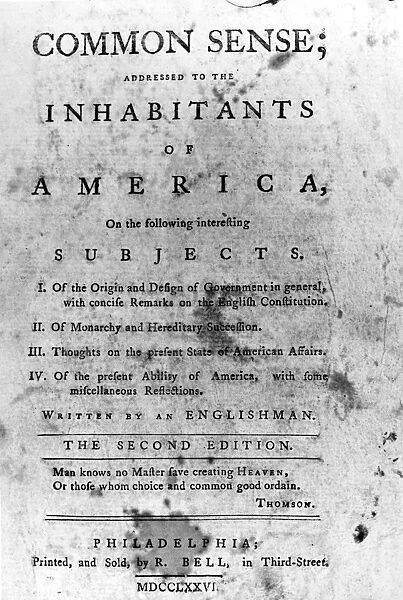 Title-page of the second edition of Thomas Paines pamphlet Common Sense, owned by John Adams