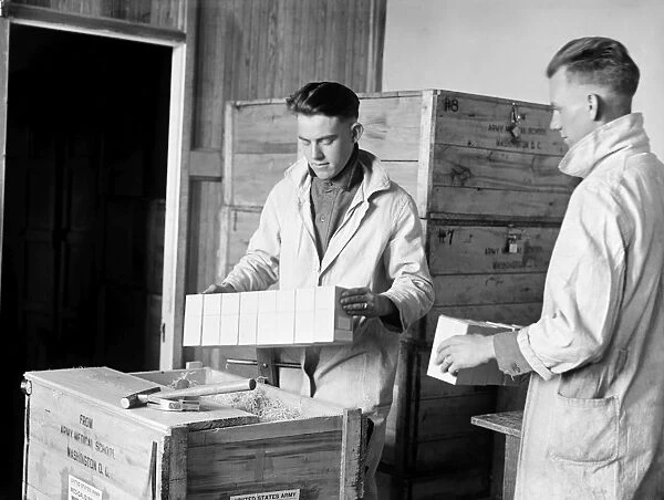 TYPHOID: VACCINE, c1917. Men unloading crates of typhoid vaccine, at the U. S. Army Medical School