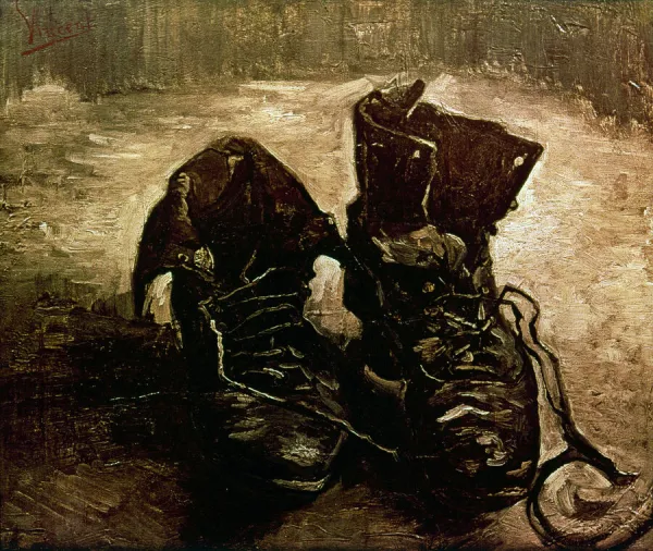 VAN GOGH: BOOTS, 1886. Boots with Laces. Oil on canvas, Paris, by Vincent Van Gogh