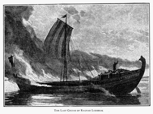 VIKING CRUISE, 9th CENTURY. The last cruise of Norse king Ragnar Lodbrok, mid-9th century. Line engraving, 19th century