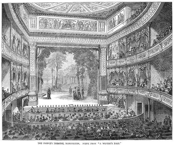 A WINTERs TALE. A Winters Tale by William Shakespeare performed at the Princes Theatre, Manchester, England. Wood engraving, c1869