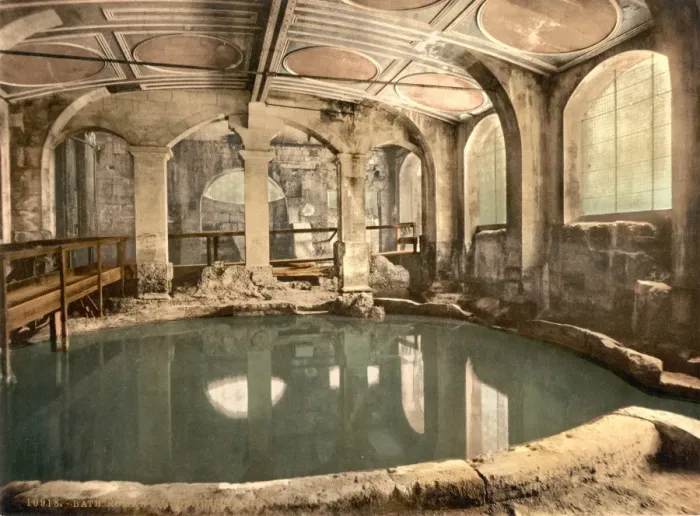 Framed Print : Print of Roman Baths Interior in England, c1890 Framed Print : Print of Roman Baths Interior in England, c1890