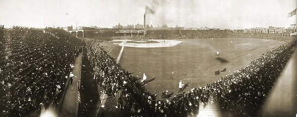 WORLD SERIES, 1906. A view from the right-field stands of the fifth game of the 1906 World Series between the Chicago Cubs and the Chicago White Sox, at West Side Grounds, Chicago, Illinois, 13 October 1906