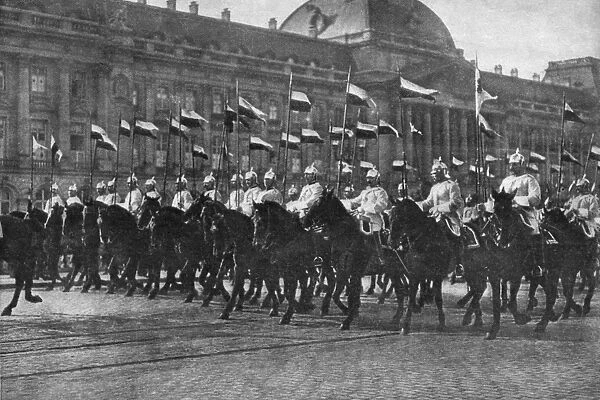 WORLD WAR I: CUIRASSIERS. German cuirassiers returning from practice manueuvers