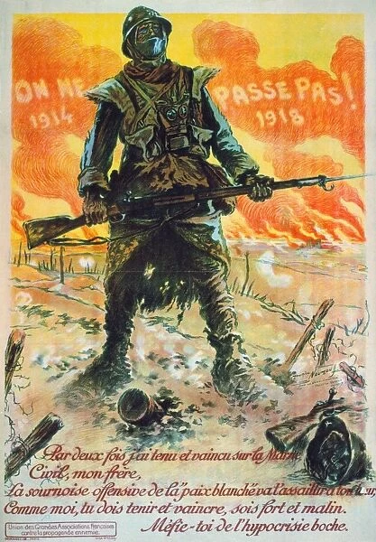 WORLD WAR I: FRENCH POSTER. They Shall Not Pass! French poster, 1917, depicting