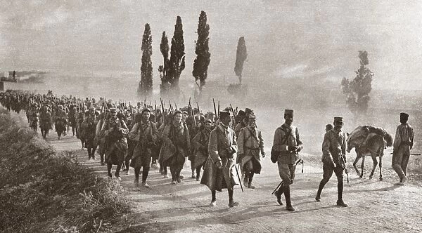 WORLD WAR I: FRENCH TROOPS. A French infantry column on the road near Thessaloniki, Greece
