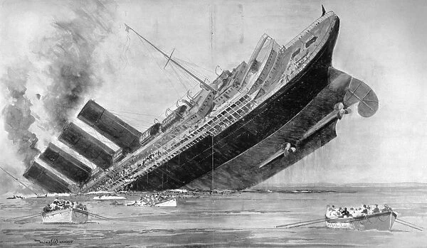 14x12 38x32cm Framed Print Of World War I Lusitania The Sinking Of The Cunard Liner Lusitania 7 May 1915