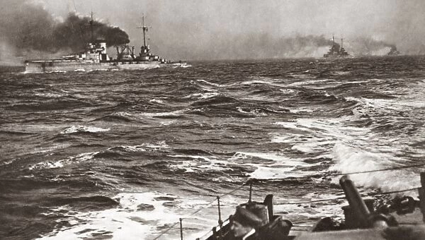 WORLD WAR I: VIEW OF FLEET. View from a British destroyer of the German fleet approaching