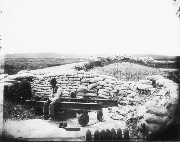 YORKTOWN: CONFEDERATE FORT. Confederate sandbag fortifications at Yorktown, Virginia