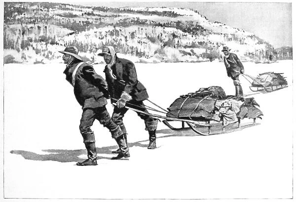 YUKON GOLD RUSH, 1896. Miners with their supplies crossing Lake Lindemann, head