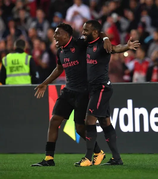 Arsenal FC Print: Lacazette and Iwobi Celebrate Art Prints